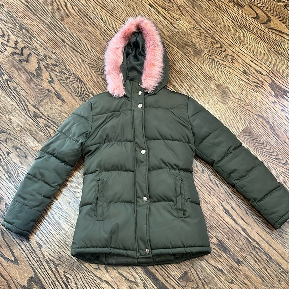 Ci Sono Kids Puffer Winter Jacket With Pink Fur Hood
